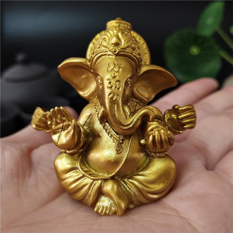 Gold Lord Ganesha Buddha Statue Elephant God Sculptures Ganesh Figurines Man-made Stone Home Garden Buddha Decoration Statues acacuss