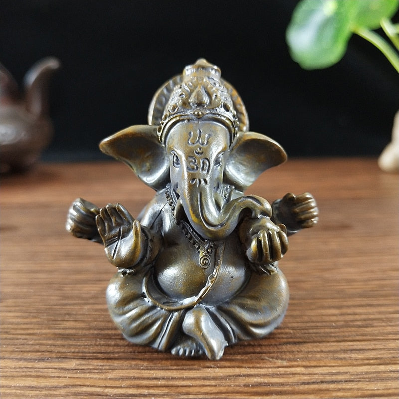 Gold Lord Ganesha Buddha Statue Elephant God Sculptures Ganesh Figurines Man-made Stone Home Garden Buddha Decoration Statues acacuss