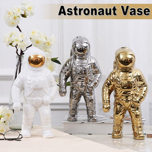 Gold Space Man Sculpture Astronaut Ceramic Vase Creative Modern Cosmonaut Model Ornament Statue Garden Tabletop Home Decoration acacuss