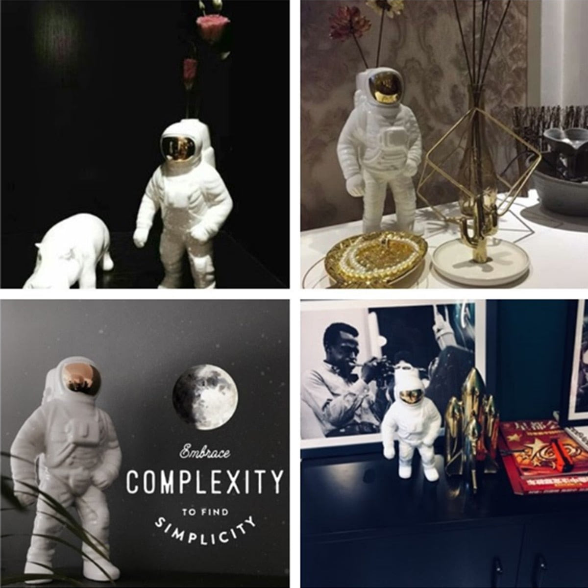 Gold Space Man Sculpture Astronaut Ceramic Vase Creative Modern Cosmonaut Model Ornament Statue Garden Tabletop Home Decoration acacuss