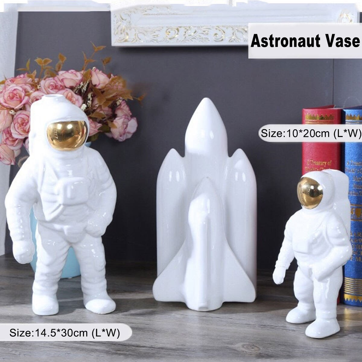 Gold Space Man Sculpture Astronaut Ceramic Vase Creative Modern Cosmonaut Model Ornament Statue Garden Tabletop Home Decoration acacuss
