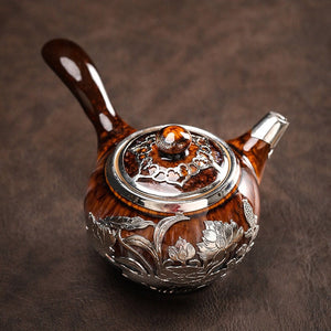 Gold inlaid jade hand-inlaid gold side handle pot Kung Fu tea set teapot tea cup Jianzhan tea single pot household high-end teapot - acacuss