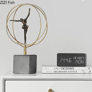 Gold-plated Ribbon Gymnast Athletes Figures Statue Room Aesthetics Ornaments Desk Decoration Abstract Character Resin Sculpture acacuss