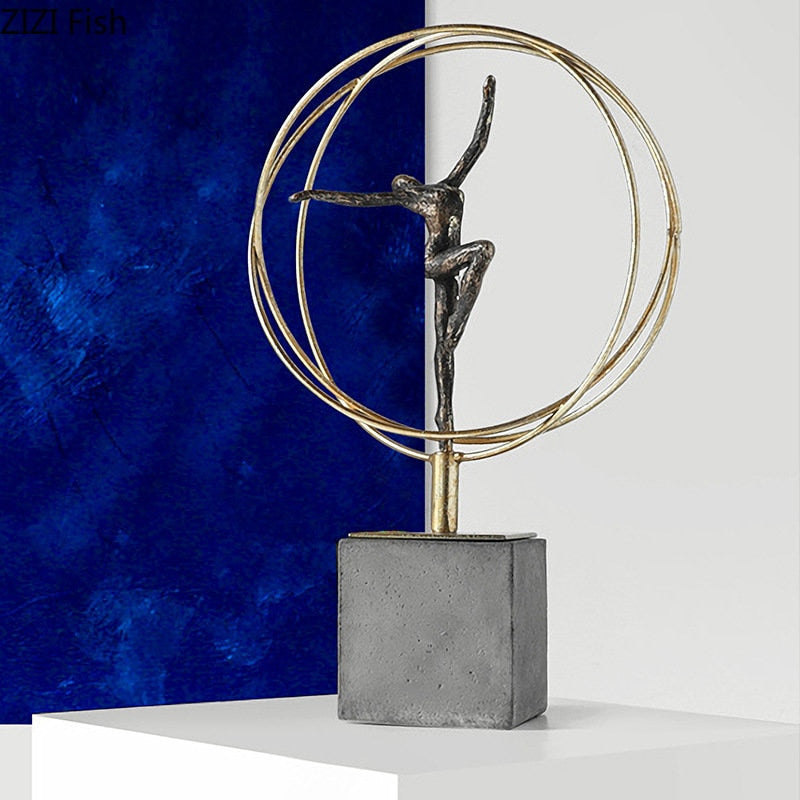 Gold-plated Ribbon Gymnast Athletes Figures Statue Room Aesthetics Ornaments Desk Decoration Abstract Character Resin Sculpture acacuss