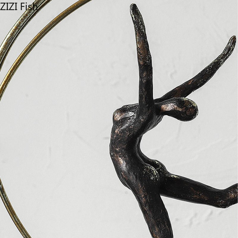 Gold-plated Ribbon Gymnast Athletes Figures Statue Room Aesthetics Ornaments Desk Decoration Abstract Character Resin Sculpture acacuss