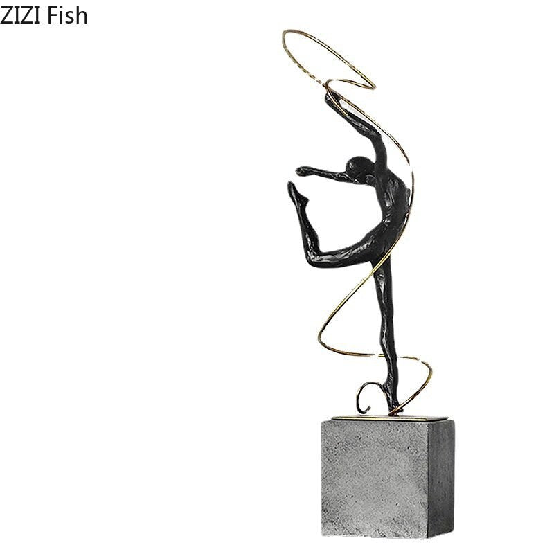 Gold-plated Ribbon Gymnast Athletes Figures Statue Room Aesthetics Ornaments Desk Decoration Abstract Character Resin Sculpture acacuss
