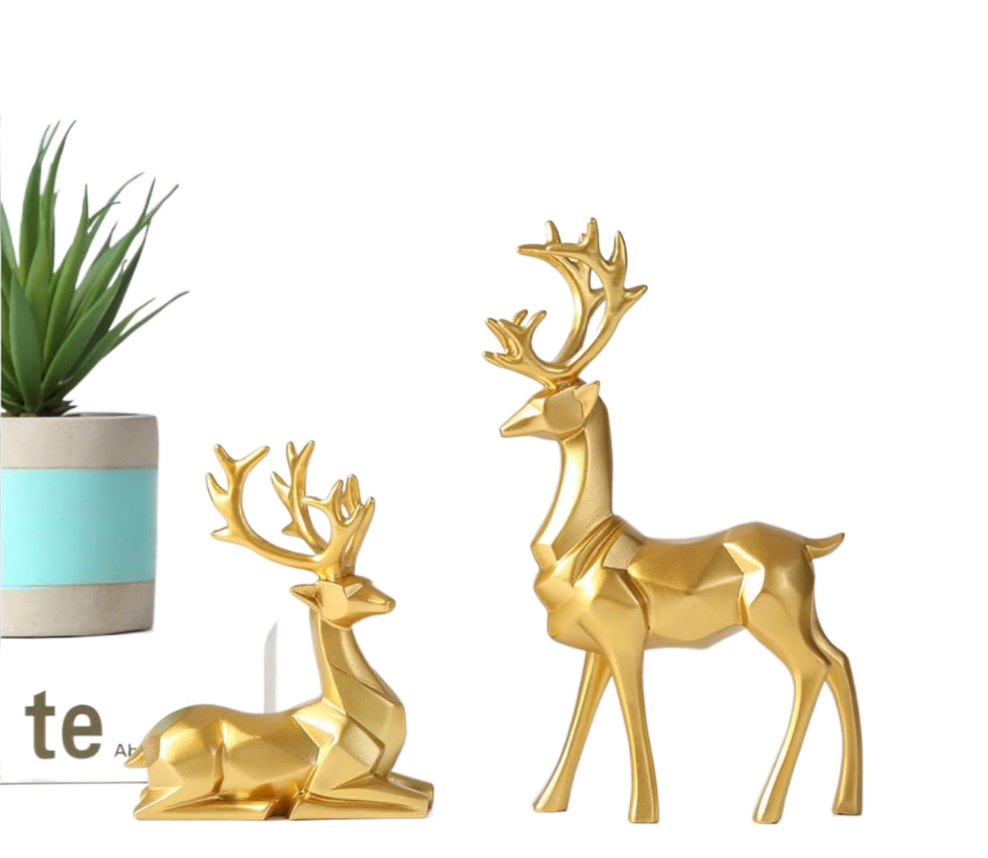 Golden Deer figurine Animal Statue Sculpture Living Room Decoration  - Golden deer For Home Decor, Housewarming Gift - ACACUSS