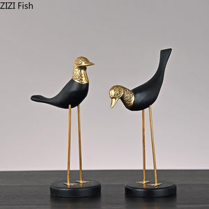 Golden Fairy Crane Wood Carving Crafts Sculpture Room Aesthetics Furnishings Desk Ornaments Brass Crane Statue Modern Home Decor acacuss