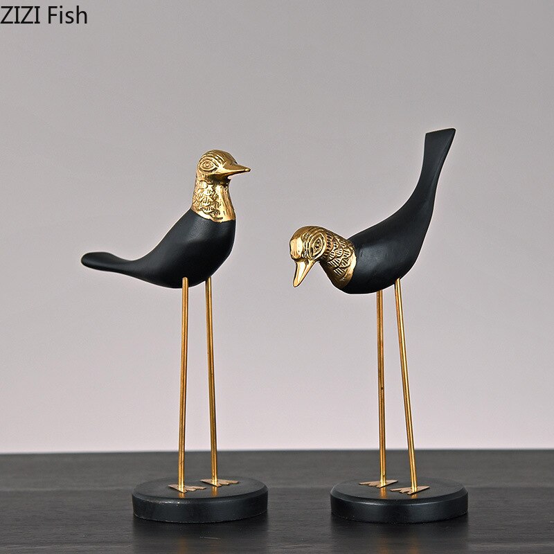 Golden Fairy Crane Wood Carving Crafts Sculpture Room Aesthetics Furnishings Desk Ornaments Brass Crane Statue Modern Home Decor acacuss