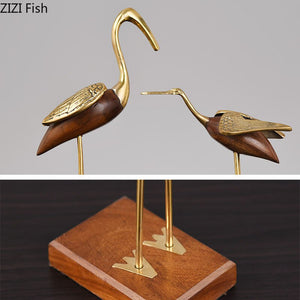 Golden Fairy Crane Wood Carving Crafts Sculpture Room Aesthetics Furnishings Desk Ornaments Brass Crane Statue Modern Home Decor acacuss