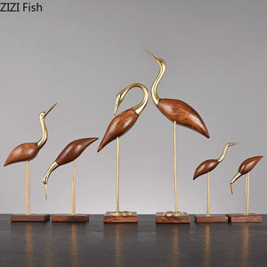 Golden Fairy Crane Wood Carving Crafts Sculpture Room Aesthetics Furnishings Desk Ornaments Brass Crane Statue Modern Home Decor acacuss