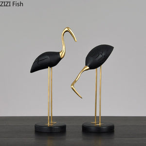 Golden Fairy Crane Wood Carving Crafts Sculpture Room Aesthetics Furnishings Desk Ornaments Brass Crane Statue Modern Home Decor acacuss