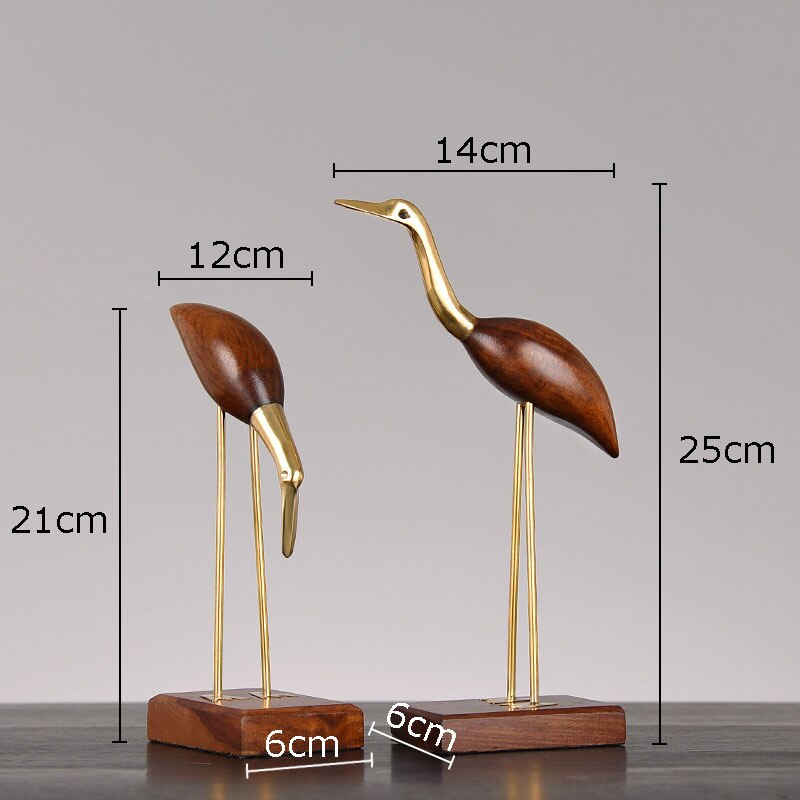 Golden Fairy Crane Wood Carving Crafts Sculpture Room Aesthetics Furnishings Desk Ornaments Brass Crane Statue Modern Home Decor acacuss