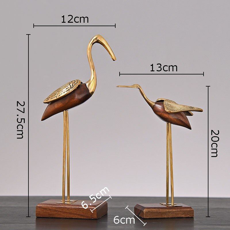 Golden Fairy Crane Wood Carving Crafts Sculpture Room Aesthetics Furnishings Desk Ornaments Brass Crane Statue Modern Home Decor acacuss