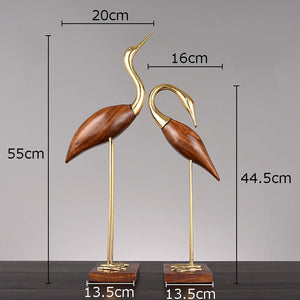 Golden Fairy Crane Wood Carving Crafts Sculpture Room Aesthetics Furnishings Desk Ornaments Brass Crane Statue Modern Home Decor acacuss