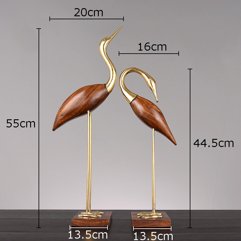 Golden Fairy Crane Wood Carving Crafts Sculpture Room Aesthetics Furnishings Desk Ornaments Brass Crane Statue Modern Home Decor acacuss