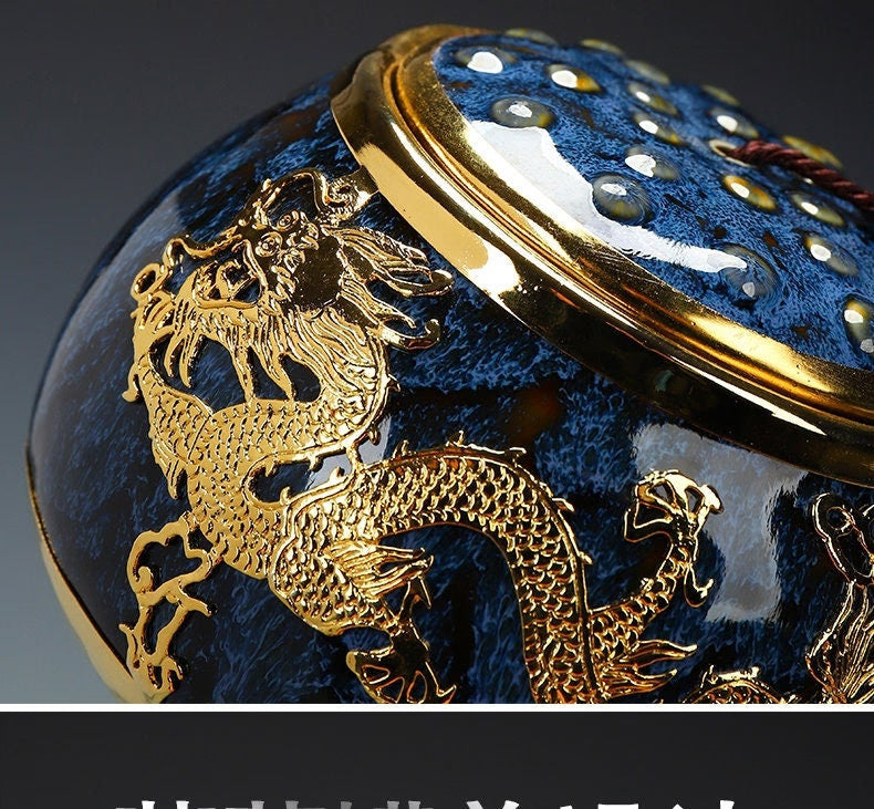 Golden Inlaid Jade Tea Pot Jianzhan Kung Fu Tea Set Large Sealed Tea Pot  - Storage Coffee Canister Tank Storage Tea Set Accessories - acacuss