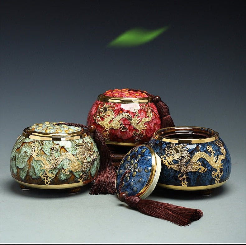 Golden Inlaid Jade Tea Pot Jianzhan Kung Fu Tea Set Large Sealed Tea Pot  - Storage Coffee Canister Tank Storage Tea Set Accessories - acacuss