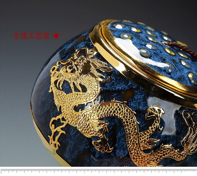 Golden Inlaid Jade Tea Pot Jianzhan Kung Fu Tea Set Large Sealed Tea Pot  - Storage Coffee Canister Tank Storage Tea Set Accessories - acacuss