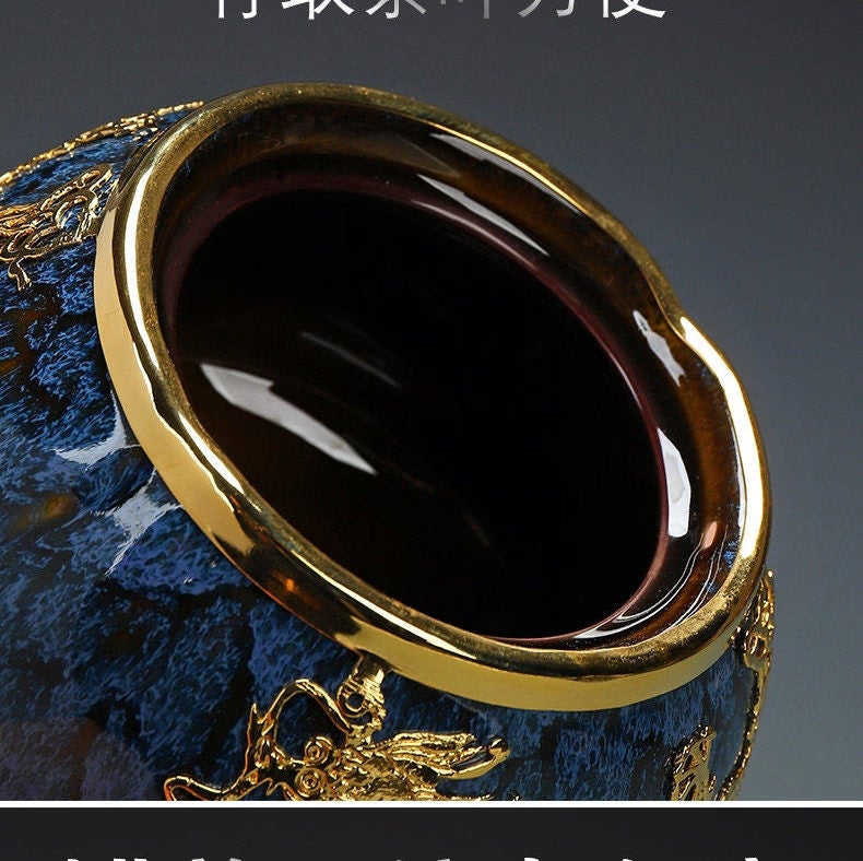 Golden Inlaid Jade Tea Pot Jianzhan Kung Fu Tea Set Large Sealed Tea Pot  - Storage Coffee Canister Tank Storage Tea Set Accessories - acacuss