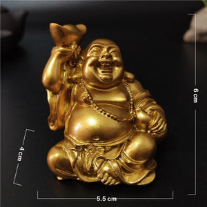 Golden Laughing Buddha Statue Chinese Feng Shui Lucky Money Maitreya Buddha Sculpture Figurines Home Garden Decoration Statues acacuss
