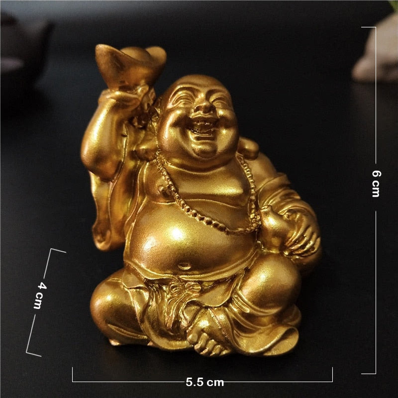 Golden Laughing Buddha Statue Chinese Feng Shui Lucky Money Maitreya Buddha Sculpture Figurines Home Garden Decoration Statues acacuss