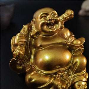 Golden Laughing Buddha Statue Chinese Feng Shui Lucky Money Maitreya Buddha Sculpture Figurines Home Garden Decoration Statues acacuss