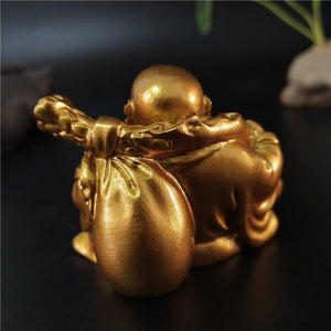 Golden Laughing Buddha Statue Chinese Feng Shui Lucky Money Maitreya Buddha Sculpture Figurines Home Garden Decoration Statues acacuss