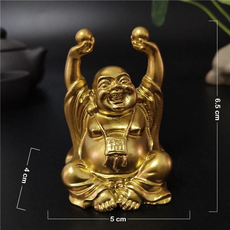 Golden Laughing Buddha Statue Chinese Feng Shui Lucky Money Maitreya Buddha Sculpture Figurines Home Garden Decoration Statues acacuss