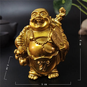 Golden Laughing Buddha Statue Chinese Feng Shui Lucky Money Maitreya Buddha Sculpture Figurines Home Garden Decoration Statues acacuss
