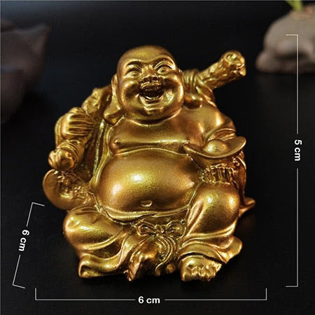 Golden Laughing Buddha Statue Chinese Feng Shui Lucky Money Maitreya Buddha Sculpture Figurines Home Garden Decoration Statues acacuss