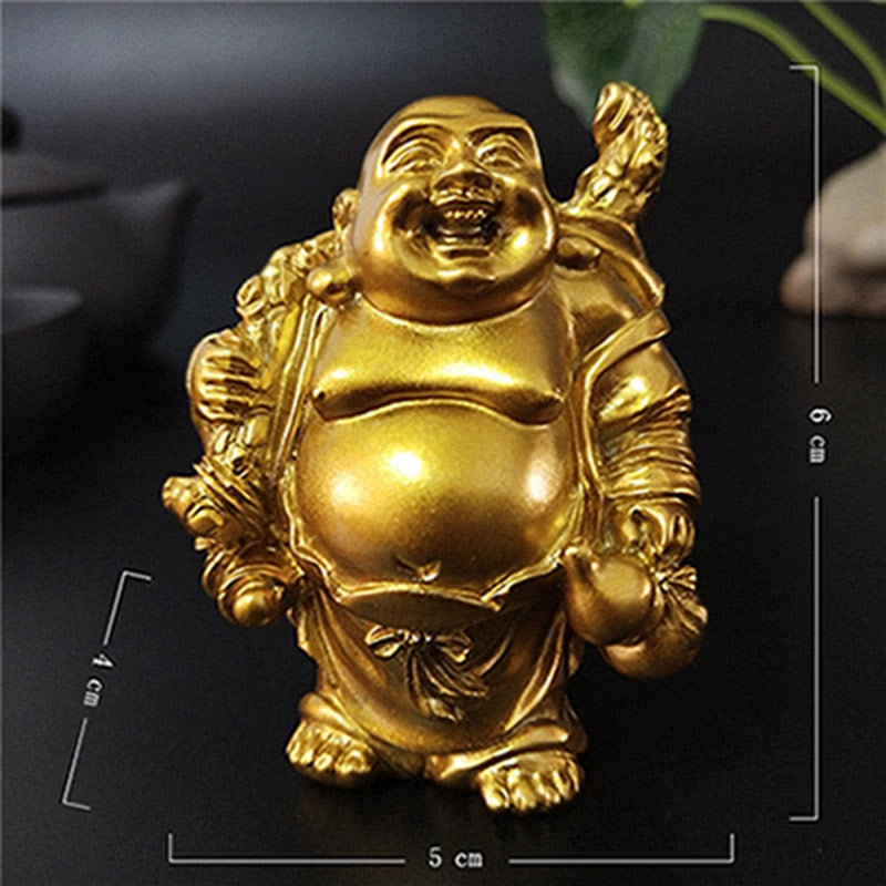Golden Laughing Buddha Statue Chinese Feng Shui Lucky Money Maitreya Buddha Sculpture Figurines Home Garden Decoration Statues acacuss