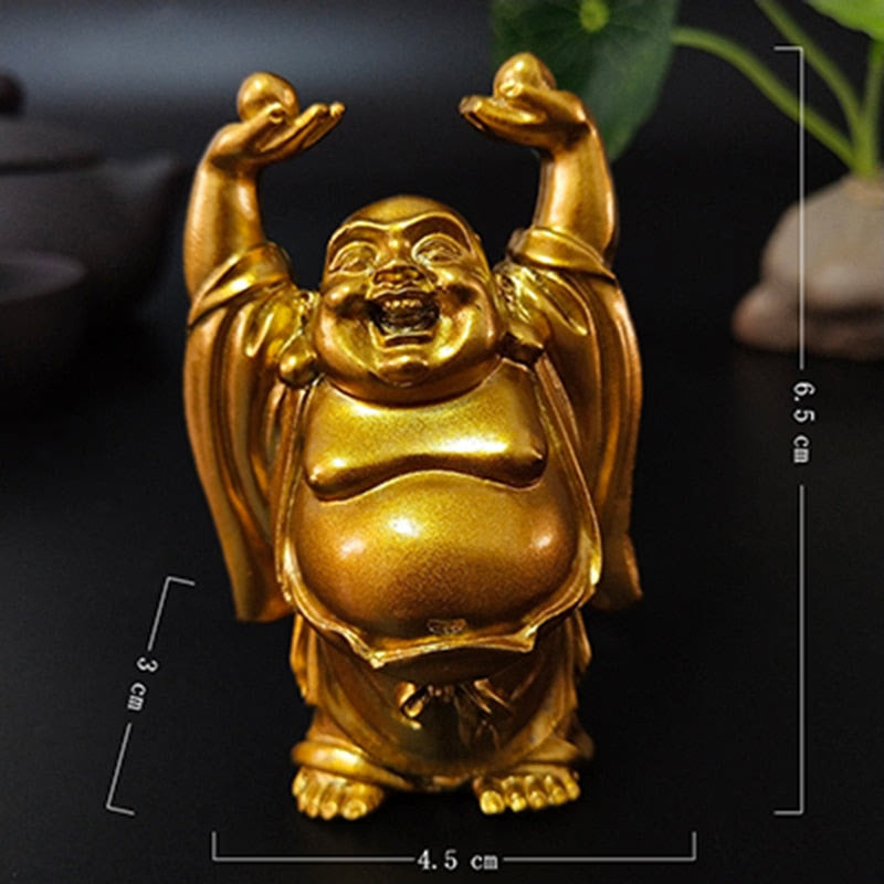 Golden Laughing Buddha Statue Chinese Feng Shui Lucky Money Maitreya Buddha Sculpture Figurines Home Garden Decoration Statues acacuss