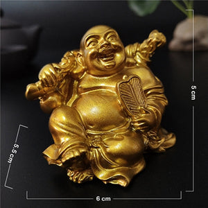Golden Laughing Buddha Statue Chinese Feng Shui Lucky Money Maitreya Buddha Sculpture Figurines Home Garden Decoration Statues acacuss