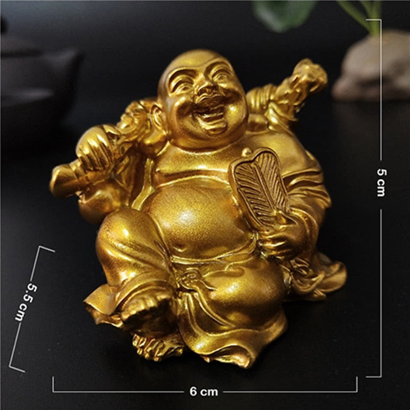 Golden Laughing Buddha Statue Chinese Feng Shui Lucky Money Maitreya Buddha Sculpture Figurines Home Garden Decoration Statues acacuss