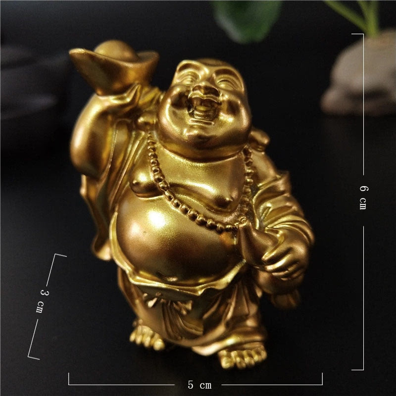 Golden Laughing Buddha Statue Chinese Feng Shui Lucky Money Maitreya Buddha Sculpture Figurines Home Garden Decoration Statues acacuss
