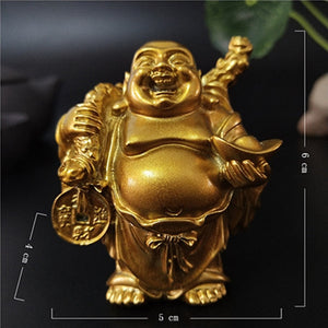 Golden Laughing Buddha Statue Chinese Feng Shui Lucky Money Maitreya Buddha Sculpture Figurines Home Garden Decoration Statues acacuss