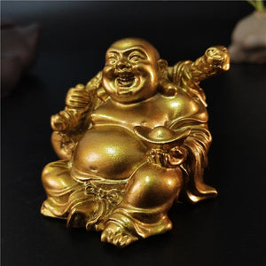 Golden Laughing Buddha Statue Chinese Feng Shui Lucky Money Maitreya Buddha Sculpture Figurines Home Garden Decoration Statues acacuss