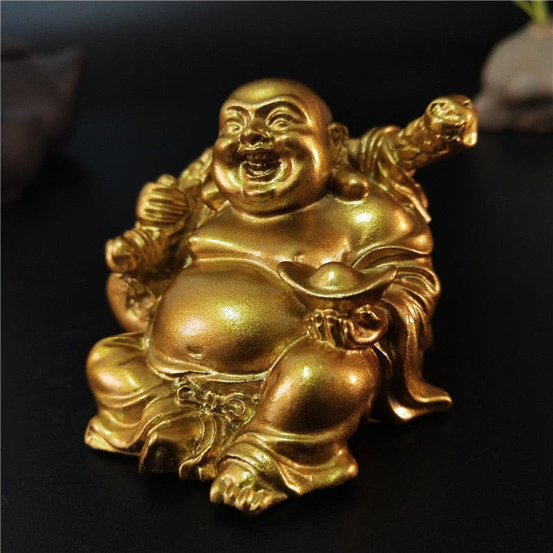 Golden Laughing Buddha Statue Chinese Feng Shui Lucky Money Maitreya Buddha Sculpture Figurines Home Garden Decoration Statues acacuss