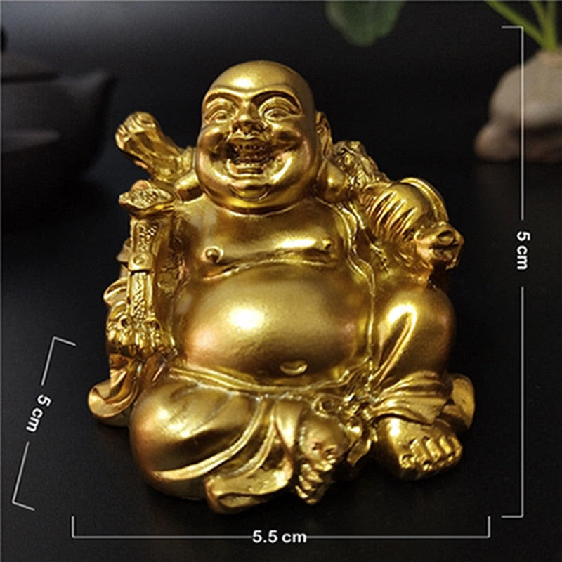 Golden Laughing Buddha Statue Chinese Feng Shui Lucky Money Maitreya Buddha Sculpture Figurines Home Garden Decoration Statues acacuss