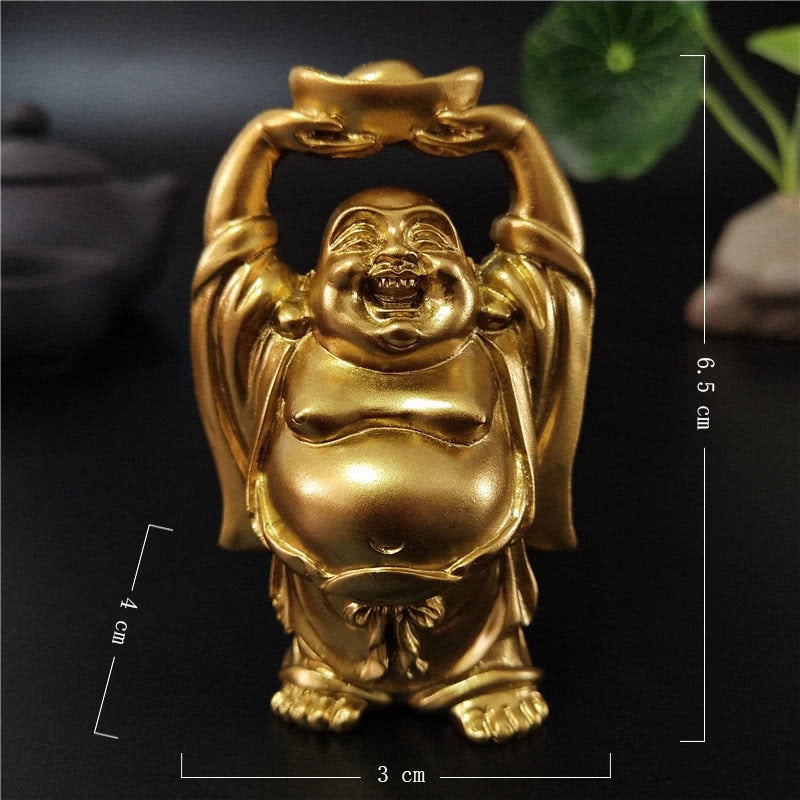 Golden Laughing Buddha Statue Chinese Feng Shui Lucky Money Maitreya Buddha Sculpture Figurines Home Garden Decoration Statues acacuss