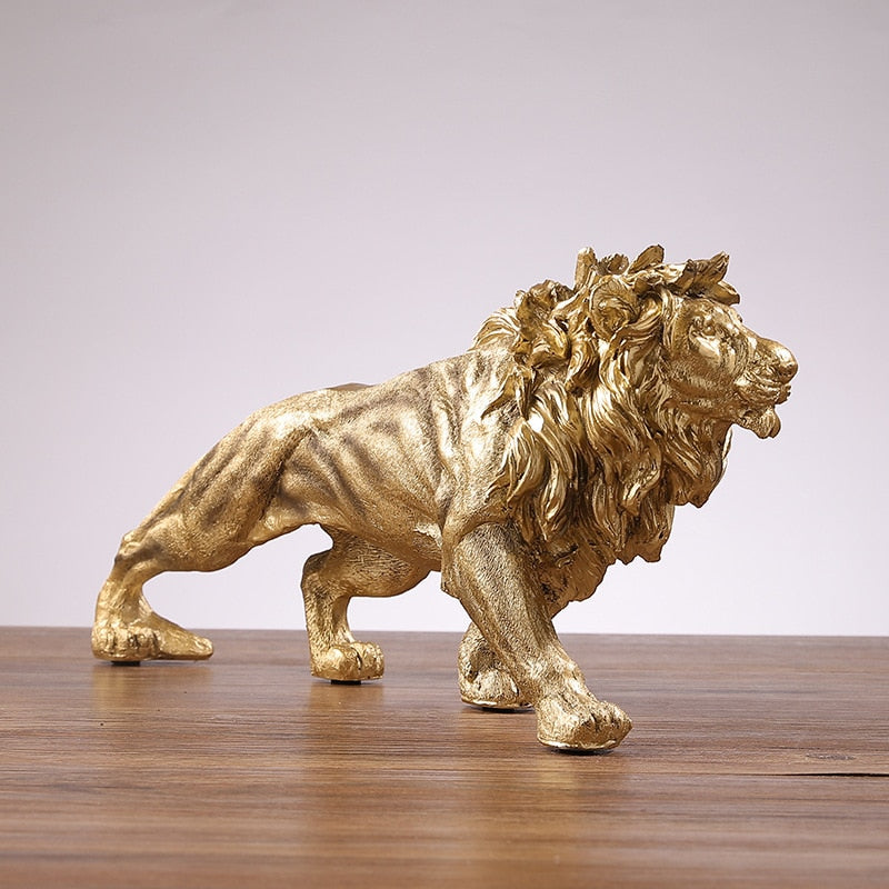 Golden Lion King Resin Ornament Home Office Desktop Animal Statue Decoration Accessories Living Room Home Decoration Ornament acacuss
