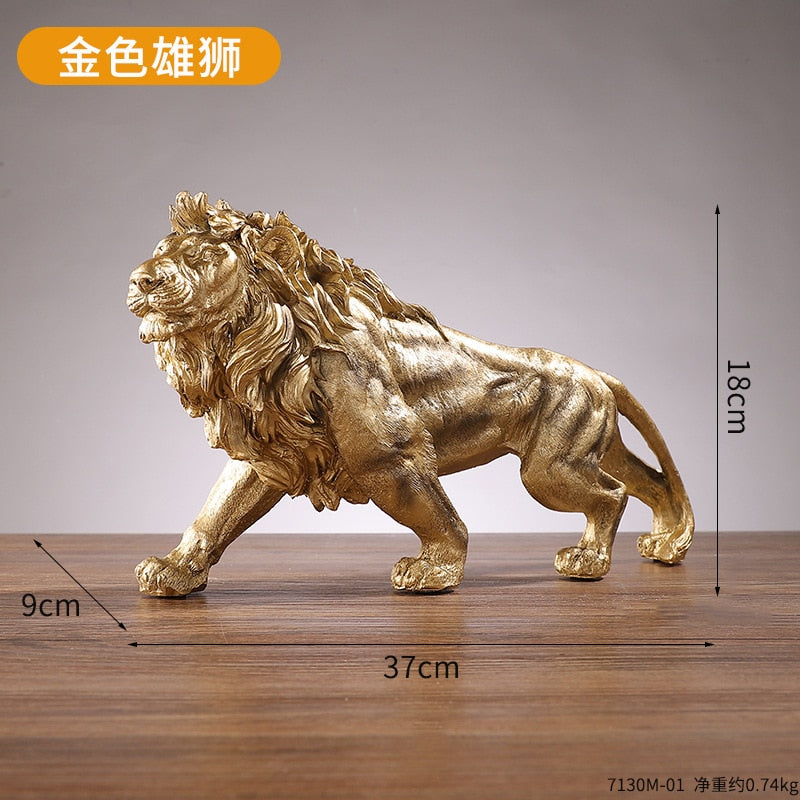 Golden Lion King Resin Ornament Home Office Desktop Animal Statue Decoration Accessories Living Room Home Decoration Ornament acacuss
