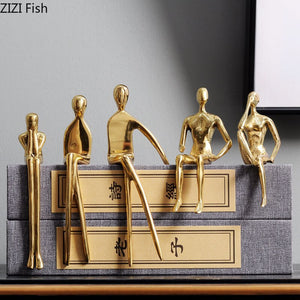 Golden Metal Portrait Statue Desktop Decor Ornaments Abstract Figures with Crystal Base Crafts Figurines Nordic Home Decoration acacuss
