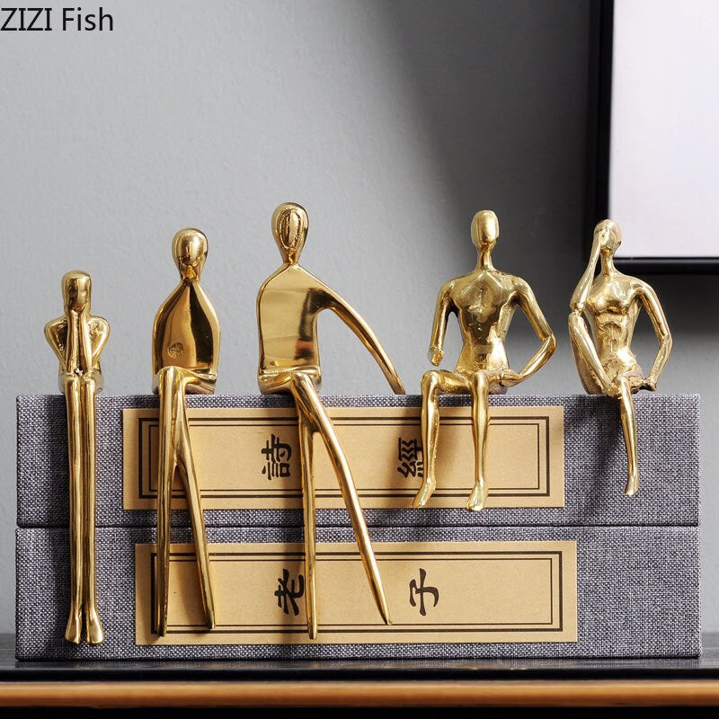 Golden Metal Portrait Statue Desktop Decor Ornaments Abstract Figures with Crystal Base Crafts Figurines Nordic Home Decoration acacuss
