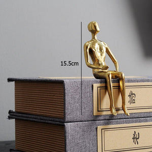 Golden Metal Portrait Statue Desktop Decor Ornaments Abstract Figures with Crystal Base Crafts Figurines Nordic Home Decoration acacuss