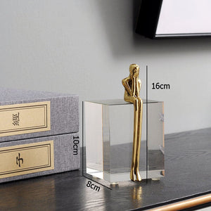 Golden Metal Portrait Statue Desktop Decor Ornaments Abstract Figures with Crystal Base Crafts Figurines Nordic Home Decoration acacuss