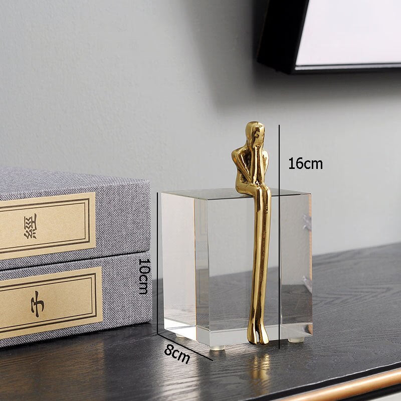 Golden Metal Portrait Statue Desktop Decor Ornaments Abstract Figures with Crystal Base Crafts Figurines Nordic Home Decoration acacuss