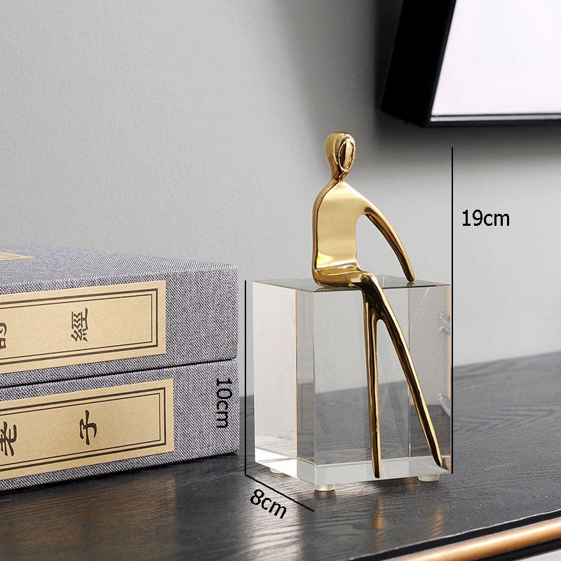 Golden Metal Portrait Statue Desktop Decor Ornaments Abstract Figures with Crystal Base Crafts Figurines Nordic Home Decoration acacuss