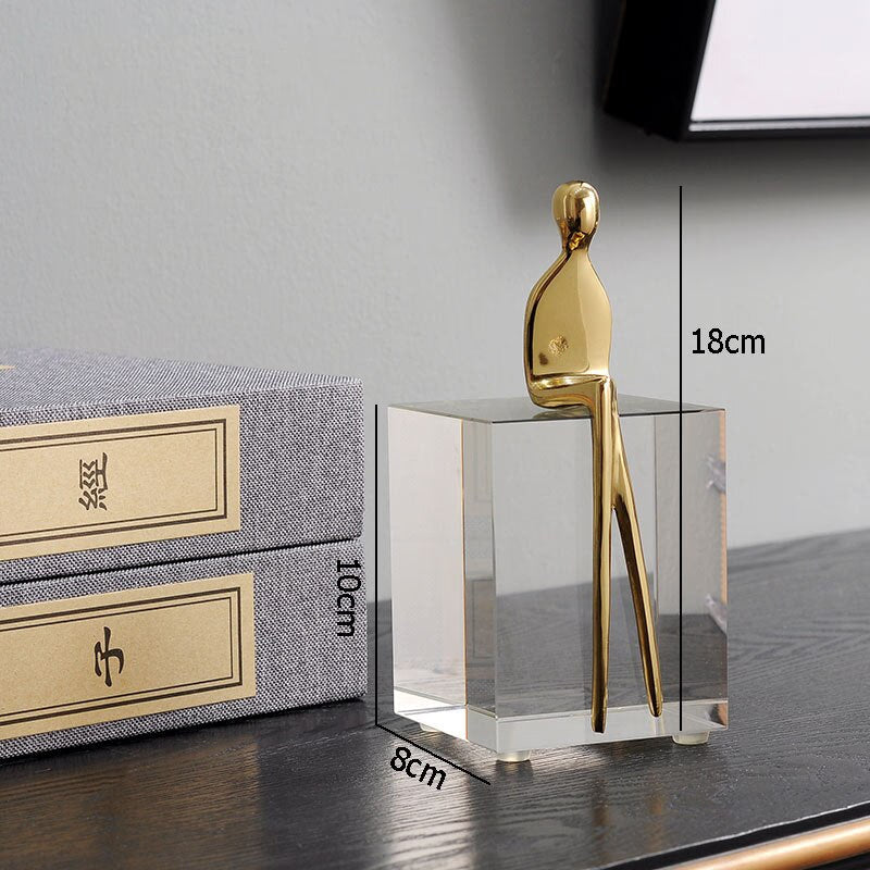 Golden Metal Portrait Statue Desktop Decor Ornaments Abstract Figures with Crystal Base Crafts Figurines Nordic Home Decoration acacuss
